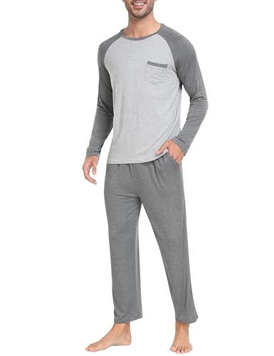 MoFiz Herren Schlafanzug Lang Pyjamaset Zweiteiliger Set Modal Hausanzug Dunkelgrau EU M von MoFiz