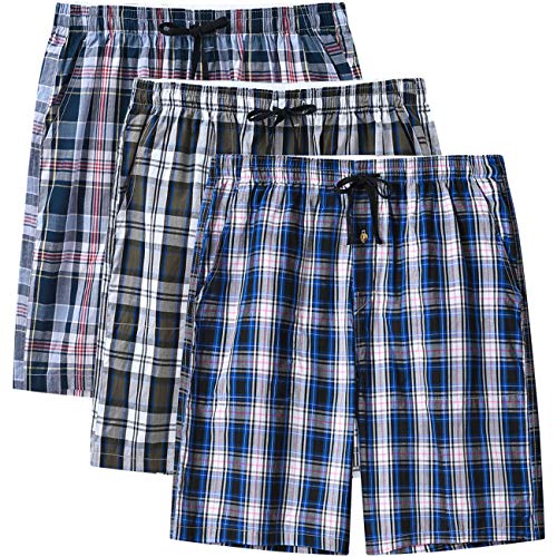 MoFiz Herren Schlafanzughosen Kurz Pyjamahose Karierte Nachtwäsche Klassisch Baumwolle Sleep Shorts 3 Pack L von MoFiz