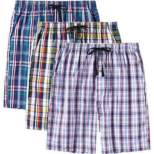 MoFiz Herren Schlafanzughosen Kurz Pyjamahose Karierte Nachtwäsche Komfortable Baumwolle Sleep Shorts 3 Pack-26A 2XL von MoFiz