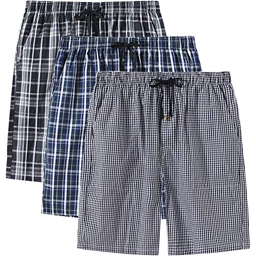 MoFiz Herren Schlafanzughosen Kurz Pyjamahose Karierte Nachtwäsche Komfortable Baumwolle Sleep Shorts 3 Pack-26B 2XL von MoFiz