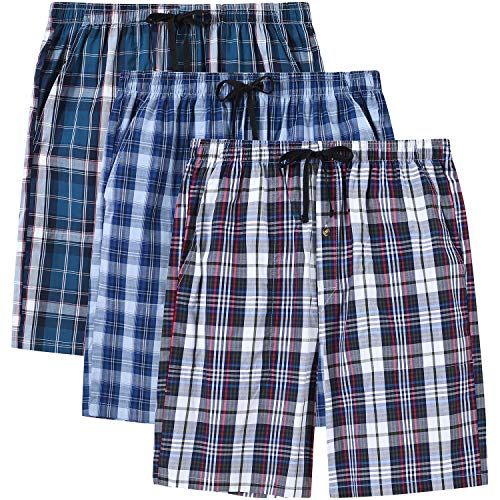 MoFiz Herren Schlafanzughosen Kurz Pyjamahose Karierte Nachtwäsche Komfortable Baumwolle Sleep Shorts 3 Pack-26C 2XL von MoFiz