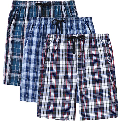 MoFiz Herren Schlafanzughosen Kurz Pyjamahose Karierte Nachtwäsche Komfortable Baumwolle Sleep Shorts 3 Pack-26C L von MoFiz
