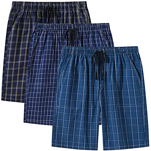 MoFiz Herren Schlafanzughosen Kurz Pyjamahose Karierte Nachtwäsche Komfortable Baumwolle Sleep Shorts 3 Pack L von MoFiz