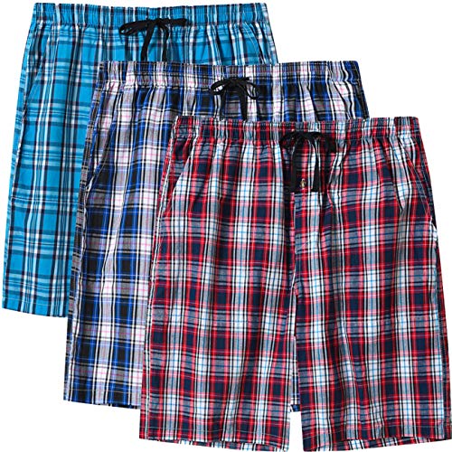 MoFiz Herren Schlafanzughosen Kurz Pyjamahose Karierte Nachtwäsche Komfortable Baumwolle Sleep Shorts 3 Pack L von MoFiz