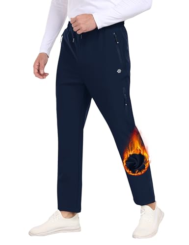 MoFiz Herren Sport Outdoorhose Warme Microfleece Gefütterte Jogger Trainingshose Winter Winddicht Arbeitshose mit Reißverschlusstaschen A02-Marineblau EU XXL von MoFiz