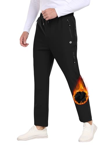 MoFiz Herren Sport Outdoorhose Warme Microfleece Gefütterte Jogger Trainingshose Winter Winddicht Arbeitshose mit Reißverschlusstaschen A02-Schwarz EU XXL von MoFiz
