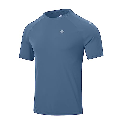 MoFiz Herren Sportlich T-Shirts Schnelltrocknend Kurzarmshirt Leichte Wandershirt Sommer Bodybuilding Fitness Tops für Männer Grau Blau L von MoFiz