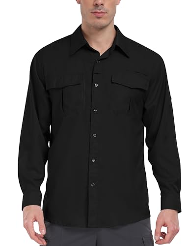 MoFiz Herren Sportshemd Langarm Angeln Wandern Hemd UV-Schutz Outdoor Shirt Atmungsaktiv Schnelltrocknend Funktionshemd Leichtes Freizeithemd Schwarz EU 3XL von MoFiz