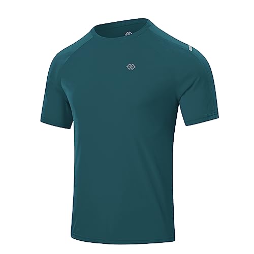 MoFiz Herren Sportshirt Atmungsaktiv Laufshirt Stretch Funktionsshirt Trainingsshirt Männer Kurzarm Tshirt mit Reflektierender Streifen Limonen Grün 2XL von MoFiz