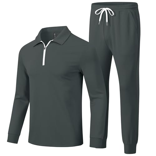 MoFiz Herren Trainingsanzug Jogginganzug Freizeitanzug Sportanzug Langarm Atmungsaktiv Fitness Sweatshirt & Sporthose Hausanzug Tracksuit set Dunkelgrau Größe US 2XL/EU 3XL von MoFiz