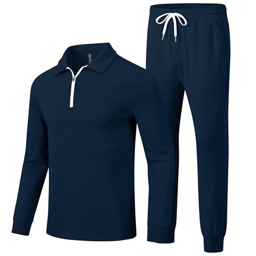 MoFiz Herren Trainingsanzug Jogginganzug Freizeitanzug Sportanzug Langarm Atmungsaktiv Fitness Sweatshirt & Sporthose Hausanzug Tracksuit set Marineblau Größe US 2XL/EU 3XL von MoFiz