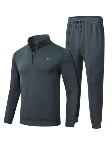 MoFiz Herren Trainingsanzug Jogginganzug Freizeitanzug Sportanzug Langarm Bequem Atmungsaktiv 1/4 Reißverschluss Sweatshirt & Sporthose Tracksuit Dunkelgrau Größe EU 3XL von MoFiz