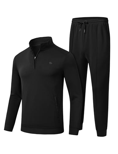 MoFiz Herren Trainingsanzug Jogginganzug Freizeitanzug Sportanzug Langarm Bequem Atmungsaktiv 1/4 Reißverschluss Sweatshirt & Sporthose Tracksuit Schwarz Größe EU 2XL von MoFiz