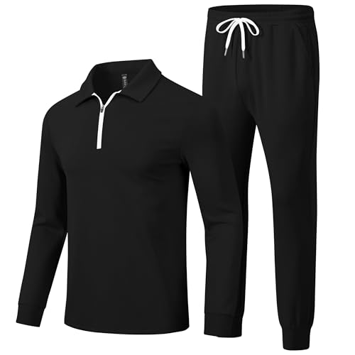 MoFiz Herren Trainingsanzug Jogginganzug Sportanzug Freizeitanzug Langarm Atmungsaktiv Fitness Sweatshirt & Sporthose Hausanzug Tracksuit set Schwarz Größe US 2XL/ EU 3XL von MoFiz