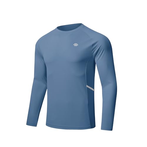 MoFiz Herren UV Langarmshirt UPF 50+ Outdoor Langarm T-Shirt Schnell Trocknendes Rashguard Schwimm Grau Blau XL von MoFiz
