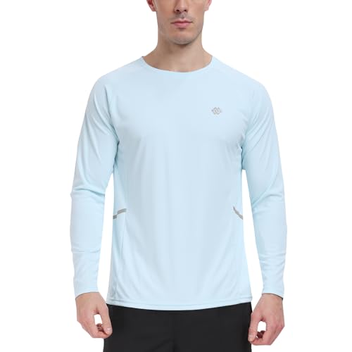 MoFiz Herren UV Langarmshirt UPF 50+ Outdoor Langarm T-Shirt Schnell Trocknendes Rashguard Schwimm Zartes Blau L von MoFiz