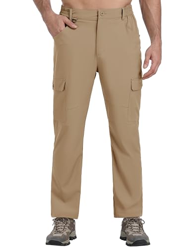 MoFiz Herren Wanderhose Leichte Trekking Outdoorhose Schnelltrocknende Cargohosen Atmungsaktiv Freizeit-Funktionshose mit 6 Taschen Khaki EU XXL von MoFiz