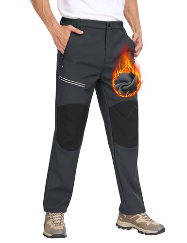 MoFiz Herren Wanderhose Warm Gefüttert Outdoorhose Wasserdicht Skihose Softshellhose Winddicht Arbeitshose für Winter A- Dunkelgrau EU XL von MoFiz