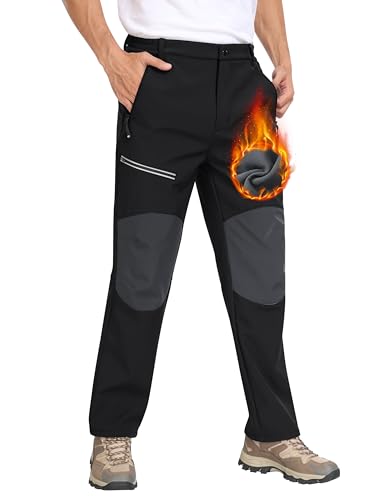 MoFiz Herren Wanderhose Warm Gefüttert Outdoorhose Wasserdicht Skihose Softshellhose Winddicht Arbeitshose für Winter A- Schwarz EU 4XL von MoFiz