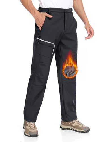 MoFiz Herren Wanderhose Warm Gefüttert Outdoorhose Wasserdicht Skihose Softshellhose Winddicht Arbeitshose für Winter B- Dunkelgrau EU XL von MoFiz