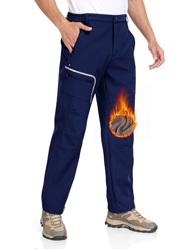 MoFiz Herren Wanderhose Warm Gefüttert Outdoorhose Wasserdicht Skihose Softshellhose Winddicht Arbeitshose für Winter B- Marineblau EU 3XL von MoFiz