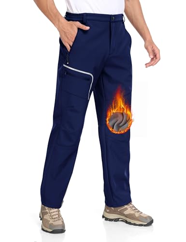 MoFiz Herren Wanderhose Warm Gefüttert Outdoorhose Wasserdicht Skihose Softshellhose Winddicht Arbeitshose für Winter B- Marineblau EU 4XL von MoFiz