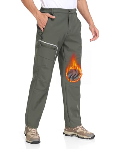 MoFiz Herren Wanderhose Warm Gefüttert Outdoorhose Wasserdicht Skihose Softshellhose Winddicht Arbeitshose für Winter B- Militärgrün EU 3XL von MoFiz