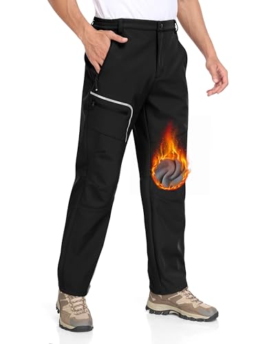 MoFiz Herren Wanderhose Warm Gefüttert Outdoorhose Wasserdicht Skihose Softshellhose Winddicht Arbeitshose für Winter B- Schwarz EU L von MoFiz