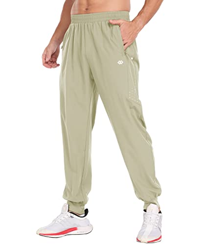 MoFiz Jogginghose Herren Outdoor Leicht Wanderhose Schnell Trocknend Atmungsaktiv Lang Sporthose Freizeithose mit Reißverschlusstaschen Khaki EU L von MoFiz