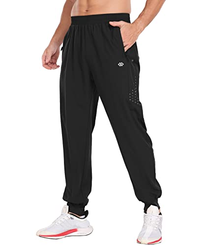 MoFiz Jogginghose Herren Outdoor Leicht Wanderhose Schnell Trocknend Atmungsaktiv Lang Sporthose Freizeithose mit Reißverschlusstaschen Schwarz EU XL von MoFiz