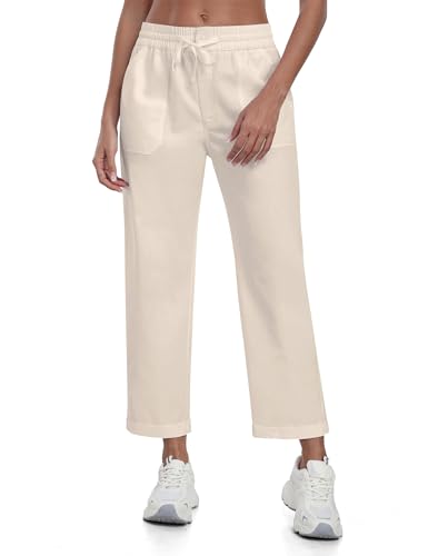MoFiz Hosen Damen Baumwolle Leinenhose Leichte Sommerhosen Lang Bequeme Freizeithose Khak L von MoFiz