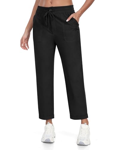 MoFiz Hosen Damen Baumwolle Leinenhose Leichte Sommerhosen Lang Bequeme Freizeithose Schwarz S von MoFiz