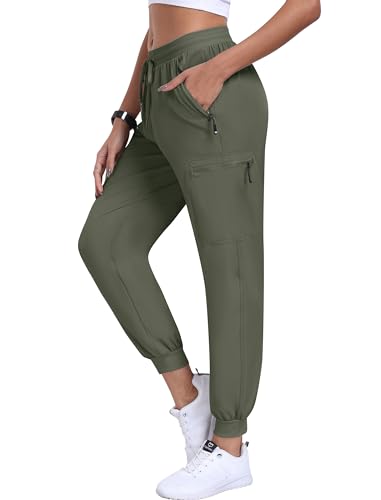 MoFiz Hosen Damen Cargohose Lange Sommer Trekkinghose Freizeithose Outdoorhose Wanderhose mit Taschen Graugrun XL von MoFiz