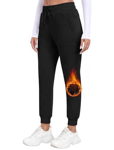 MoFiz Jogginghose Damen Jeggings Stretch Thermohose Mikrofleece Sporthose Atmungsaktiv Waterproof Sweatpant Schwarz-B XXL von MoFiz