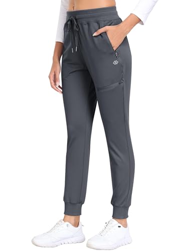 MoFiz Jogginghose Damen Thermohose Mikrofleece Sporthose Atmungsaktiv Waterproof Sweatpants mit Reißverschlusstasche Dunkelgrau L von MoFiz