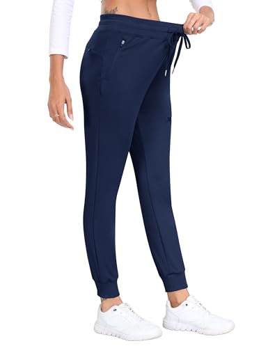 MoFiz Jogginghose Damen Thermohose Mikrofleece Sporthose Atmungsaktiv Waterproof Sweatpants mit Reißverschlusstasche Marineblau XL von MoFiz
