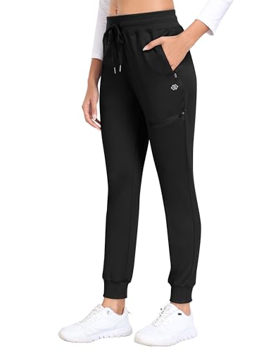 MoFiz Jogginghose Damen Thermohose Mikrofleece Sporthose Atmungsaktiv Waterproof Sweatpants mit Reißverschlusstasche Schwarz M von MoFiz