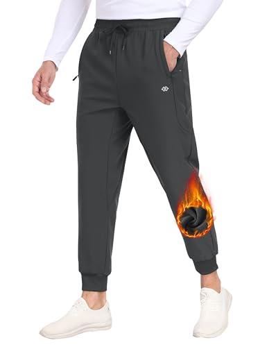 MoFiz Jogginghose Herren Warme Microfleece Gefütterte Lauf Trainingshose Winter Sweatpants Freizeit Outdoorhose mit Reißverschlusstaschen A01-Dunkelgrau EU XXL von MoFiz