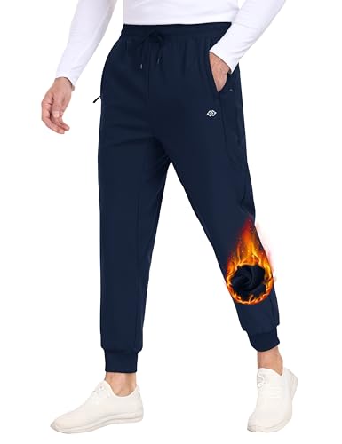 MoFiz Jogginghose Herren Warme Microfleece Gefütterte Lauf Trainingshose Winter Sweatpants Freizeit Outdoorhose mit Reißverschlusstaschen A01-Marineblau EU M von MoFiz