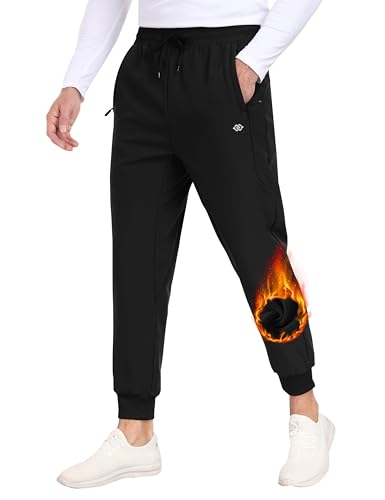 MoFiz Jogginghose Herren Warme Microfleece Gefütterte Lauf Trainingshose Winter Sweatpants Freizeit Outdoorhose mit Reißverschlusstaschen A01-Schwarz EU M von MoFiz