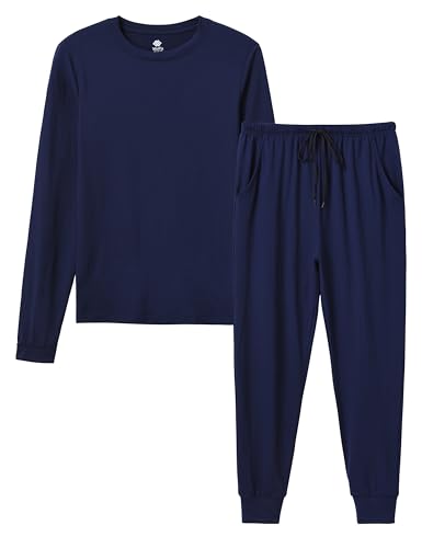 MoFiz Jungen Schlafanzug Lang Pyjama-Set Kinder Weich Niedlich Langarm Shirt und Schlafanzughose Lang Nachtwäsche Loungewear Hausanzug Set Marineblau Größe M (DE 140-152) von MoFiz