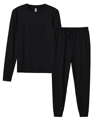 MoFiz Jungen Schlafanzug Lang Pyjama-Set Kinder Weich Niedlich Langarm Shirt und Schlafanzughose Lang Nachtwäsche Loungewear Hausanzug Set Schwarz Größe S (DE 128-140) von MoFiz