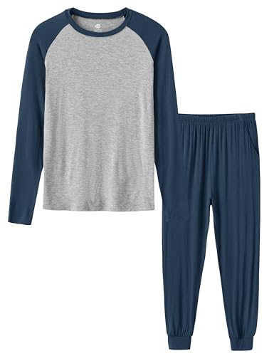 MoFiz Jungen Schlafanzug Lang Pyjamaset Zweiteiliger Set Weich Hausanzug Rundhals Kinder Nachtwäsche Blau S (DE 128-140) von MoFiz