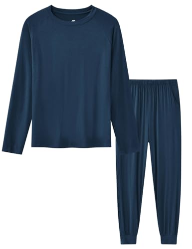 MoFiz Jungen Schlafanzug Lang Pyjamaset Zweiteiliger Set Weich Hausanzug Rundhals Kinder Nachtwäsche Einfarbig Blau XL (DE 164-176) von MoFiz