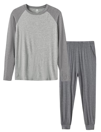 MoFiz Jungen Schlafanzug Lang Pyjamaset Zweiteiliger Set Weich Hausanzug Rundhals Kinder Nachtwäsche Grau L (DE 152-164) von MoFiz