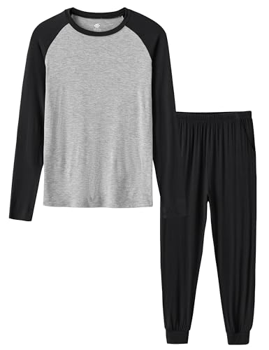 MoFiz Jungen Schlafanzug Lang Pyjamaset Zweiteiliger Set Weich Hausanzug Rundhals Kinder Nachtwäsche Schwarz XS (DE 110-122) von MoFiz