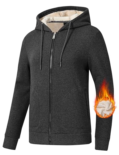 MoFiz Kapuzenjacke Damen Fleecejacke Dick Lambswool Sweatjacke Sportjacke Winter Outwear mit Reißverschluss Grau-new S von MoFiz
