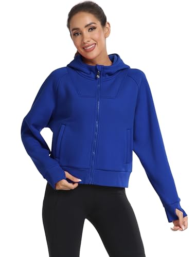 MoFiz Laufjacke Damen Trainingsjacke Sportjacke Fleecejacke Hoodies Sweatjacke mit Reißverschluss fur Herbst Winter Blau L von MoFiz