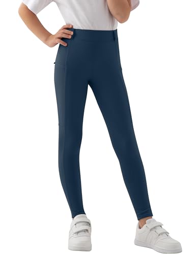 MoFiz Kinder Reithose Mädchen Vollbesatz mit Silikon Kinder Reitleggings mit Reißverschlusstasche Blau 128-140 von MoFiz