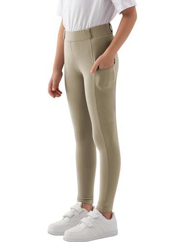 MoFiz Kinder Reithose Mädchen Vollbesatz mit Silikon Kinder Reitleggings mit Reißverschlusstasche Khaki 158-164 von MoFiz